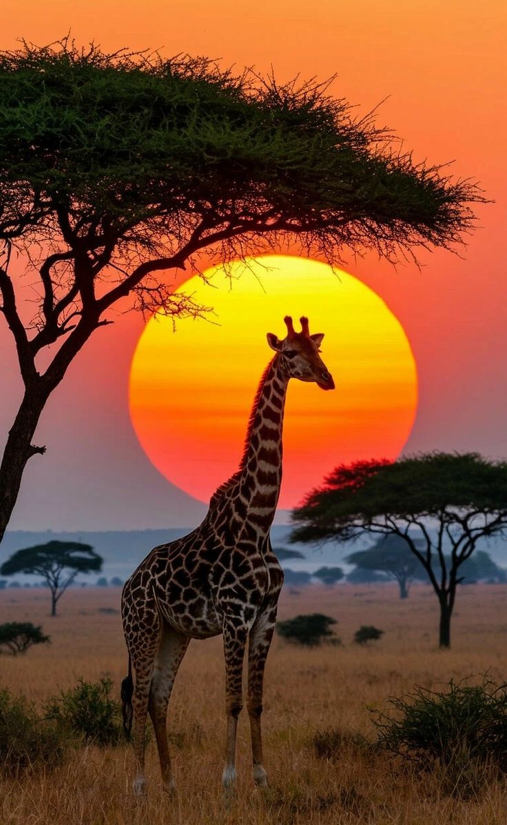 Giraffes at sunset